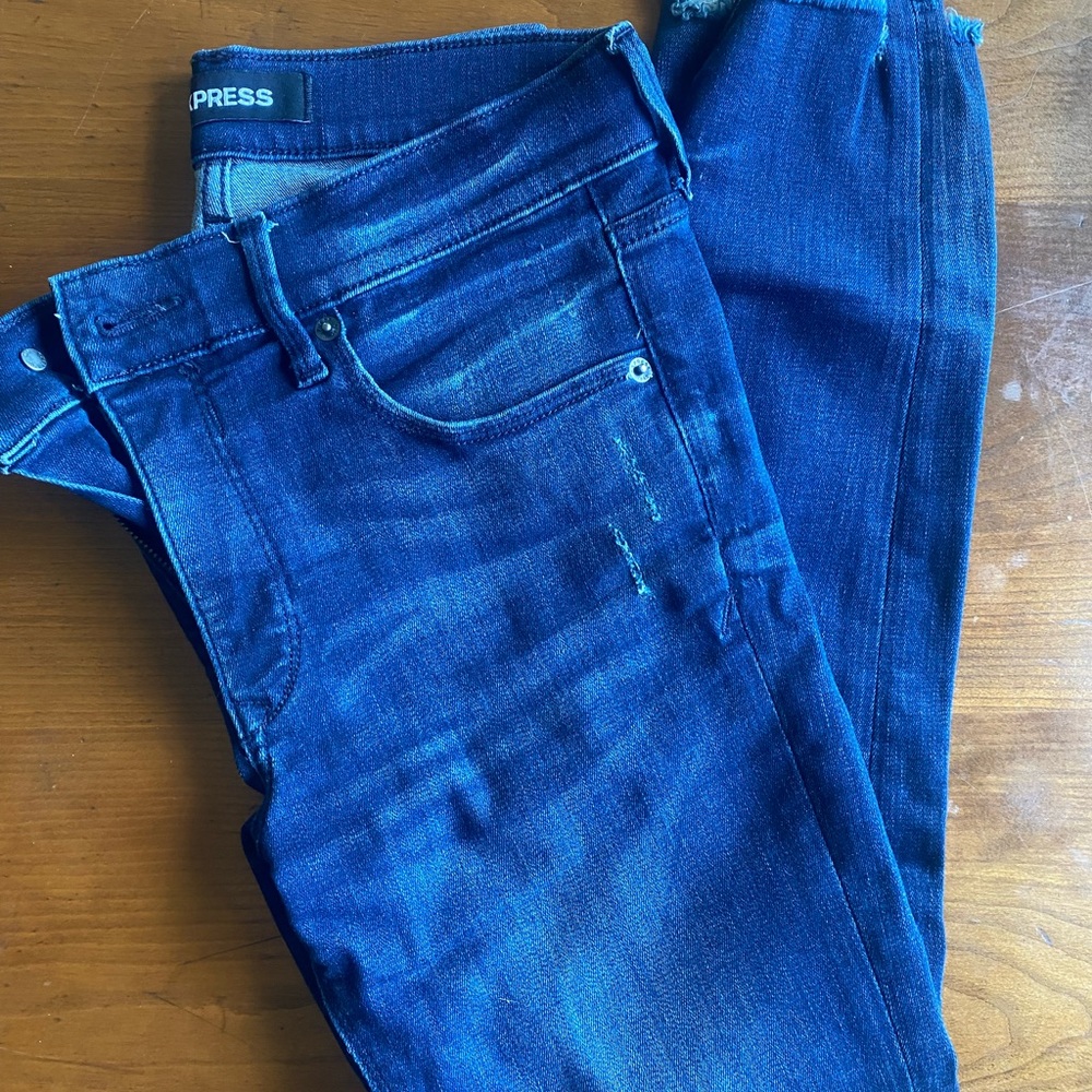 Raw Hem Blue Jeans Mid Rise Express